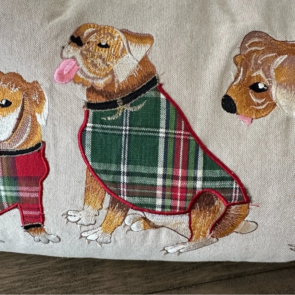 Pier 1 One Rectangular Christmas Dogs‎ Pillow Home Decor Holiday Embroidered